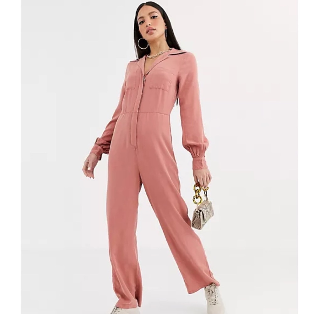 ASOS Design Denim Soft Drape Jumpsuit - Terracotta